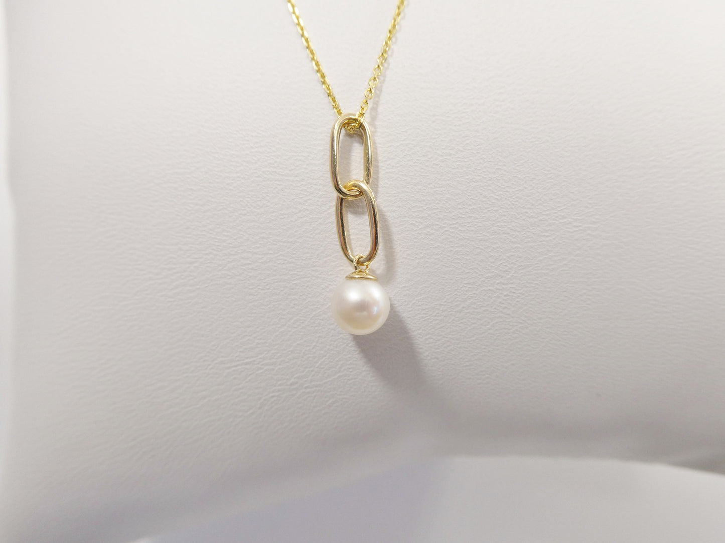 14k real solid yellow gold freshwater pearl pendent and cable necklace