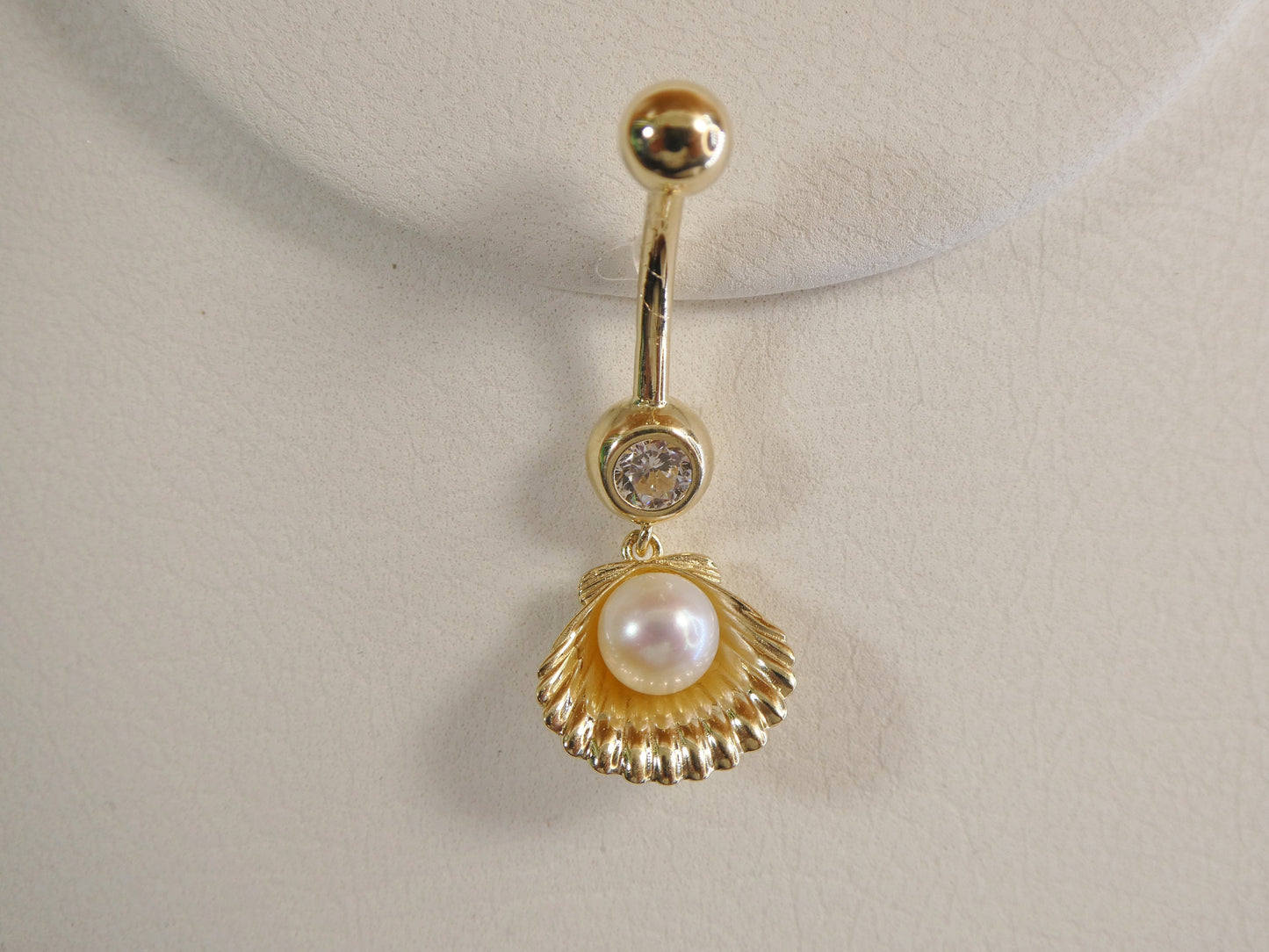 14k real solid yellow gold freshwater pearl shell belly button ring piercing