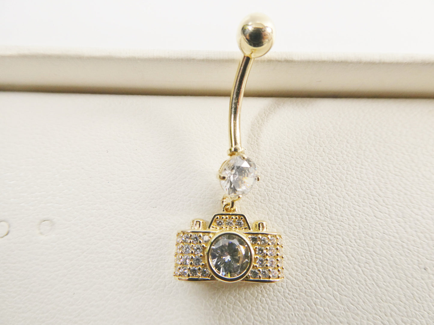 14k real solid yellow gold camera dangling belly button ring piercing