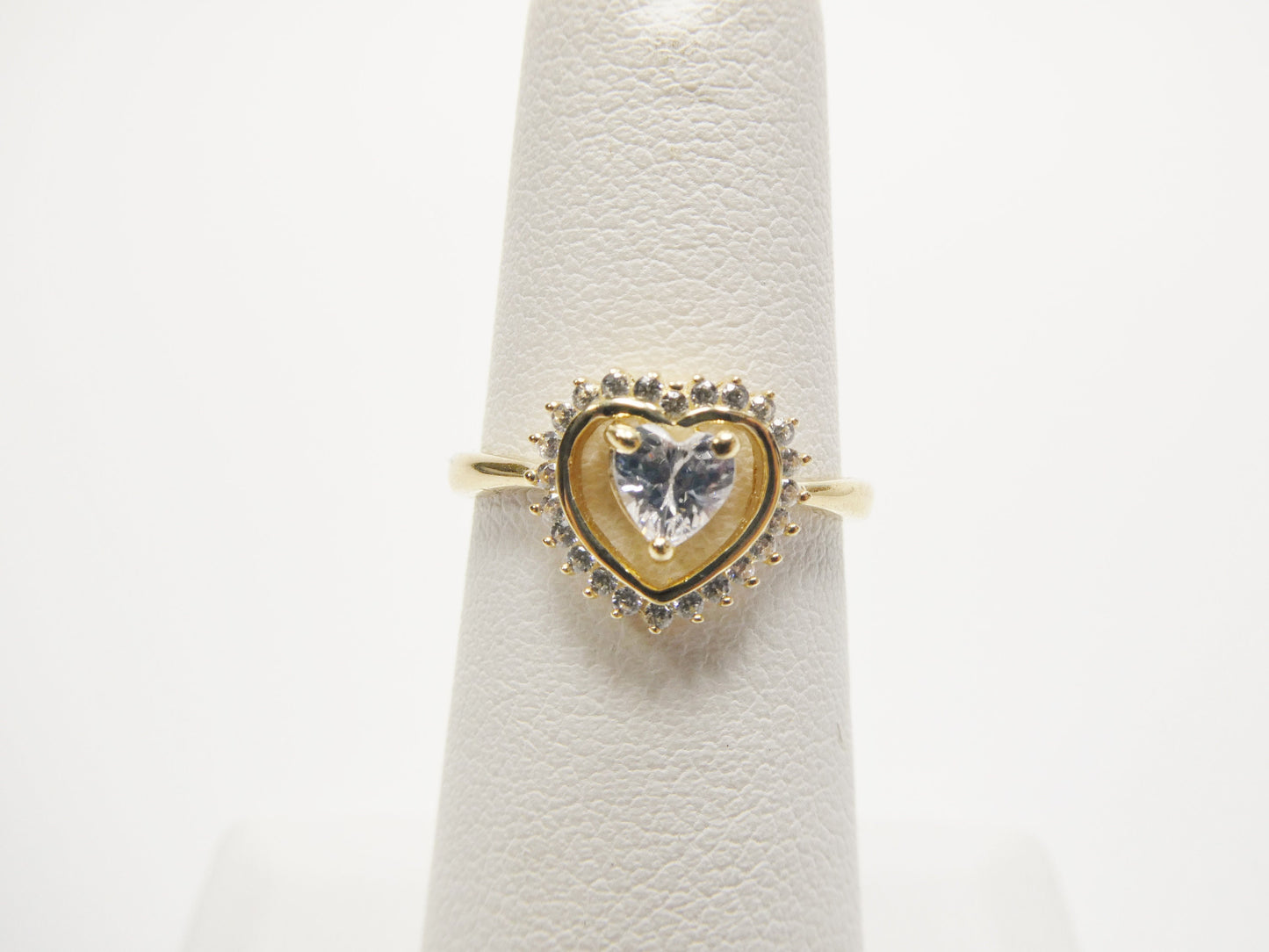 14k real solid yellow gold engagement heart cubic zirconia ring