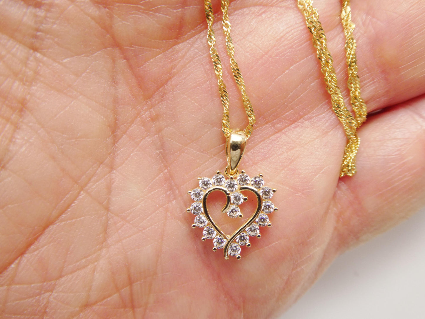 10k real solid yellow gold 16 inch chain and heart pendent set