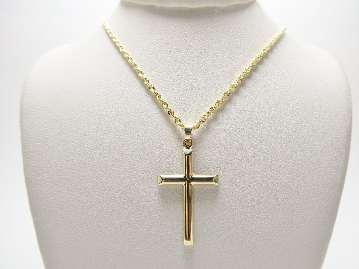 14k real solid yellow gold super polish cross pendent and robe necklace