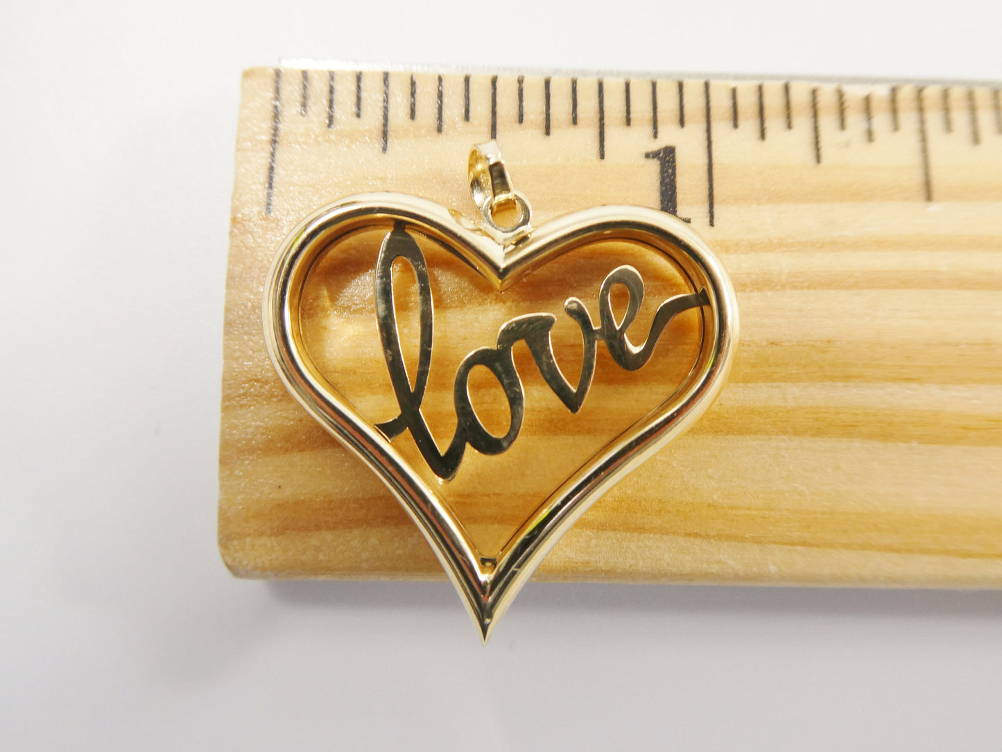 14k real solid yellow gold love heart high polish charm pendent