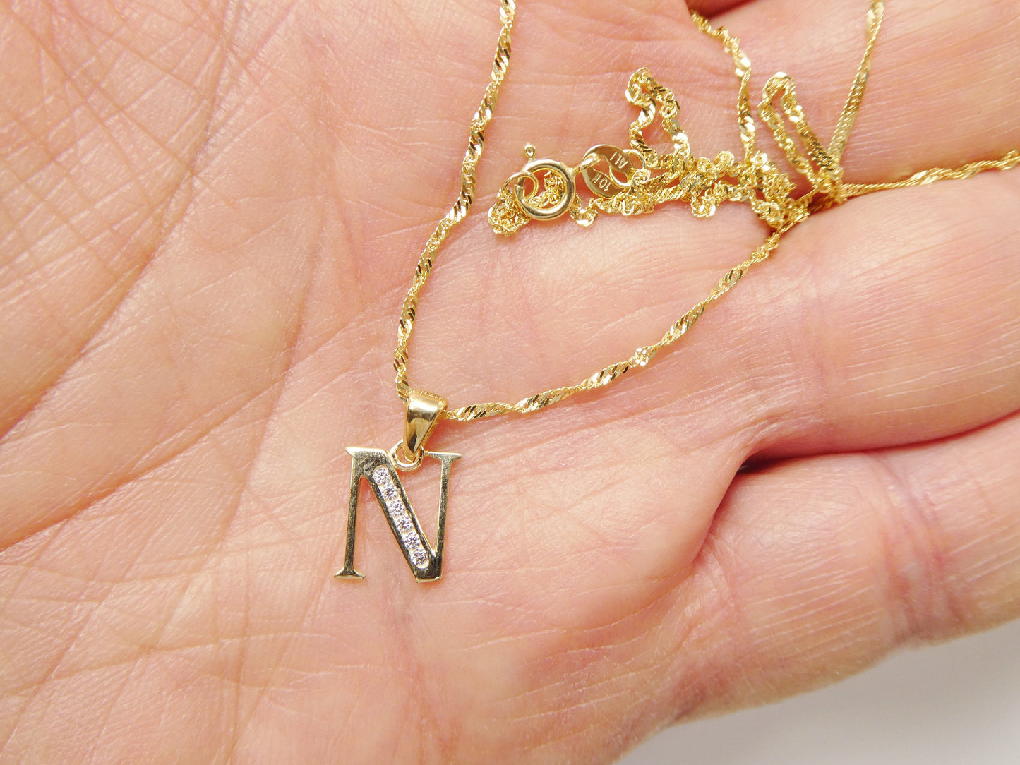 10k real solid yellow gold small initial alphabet pendent and necklace