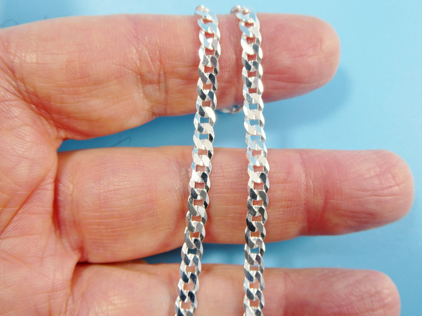 real 925 sterling silver 4MM Italian solid chain lobster lock clasp