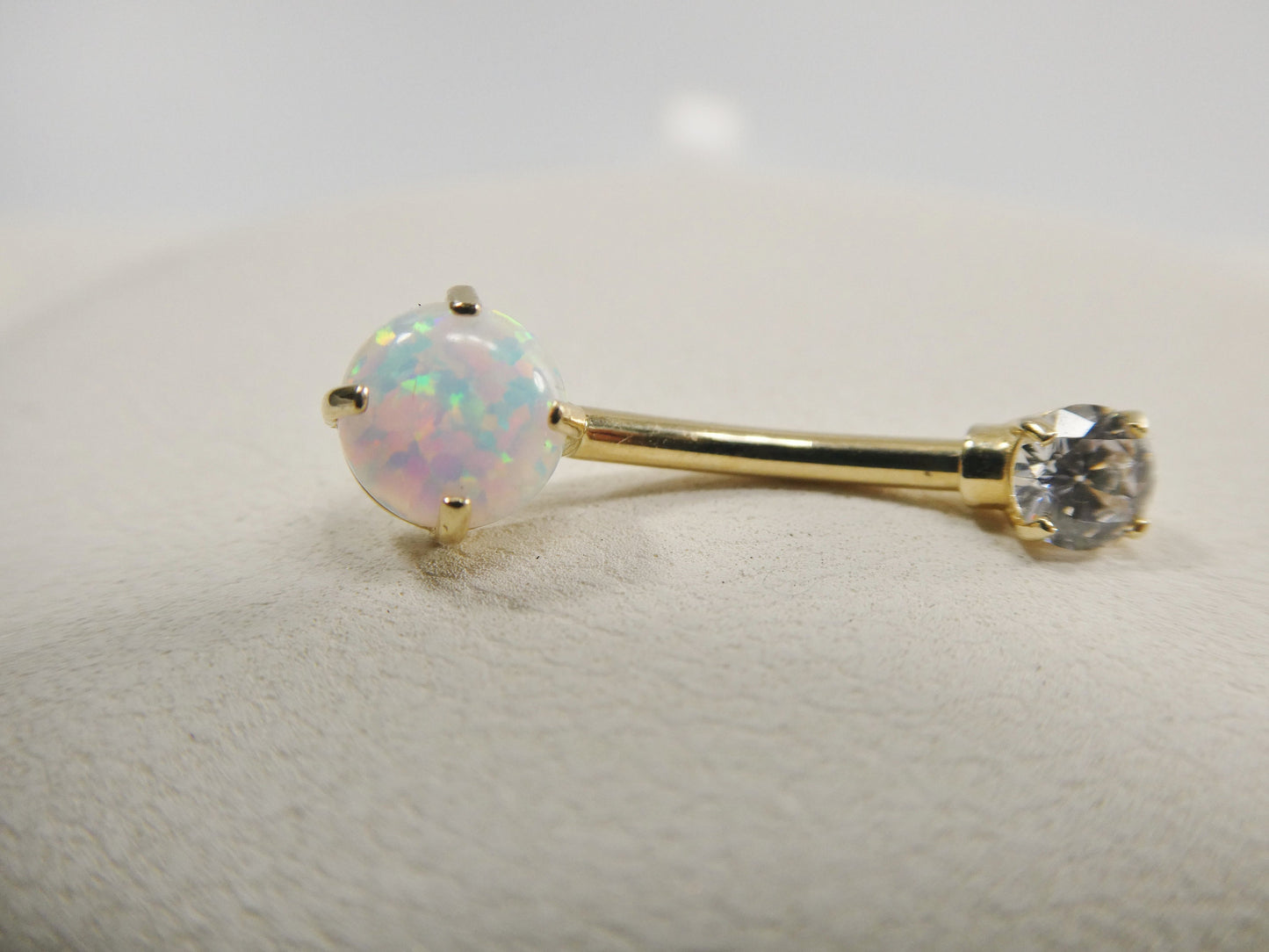14k real solid yellow gold opal belly button ring piercing