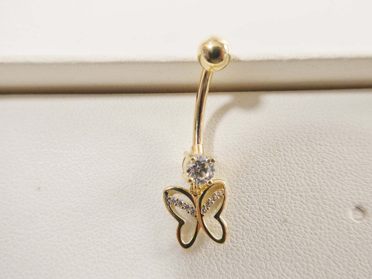 14k real solid yellow gold butterfly dangling belly button ring piercing