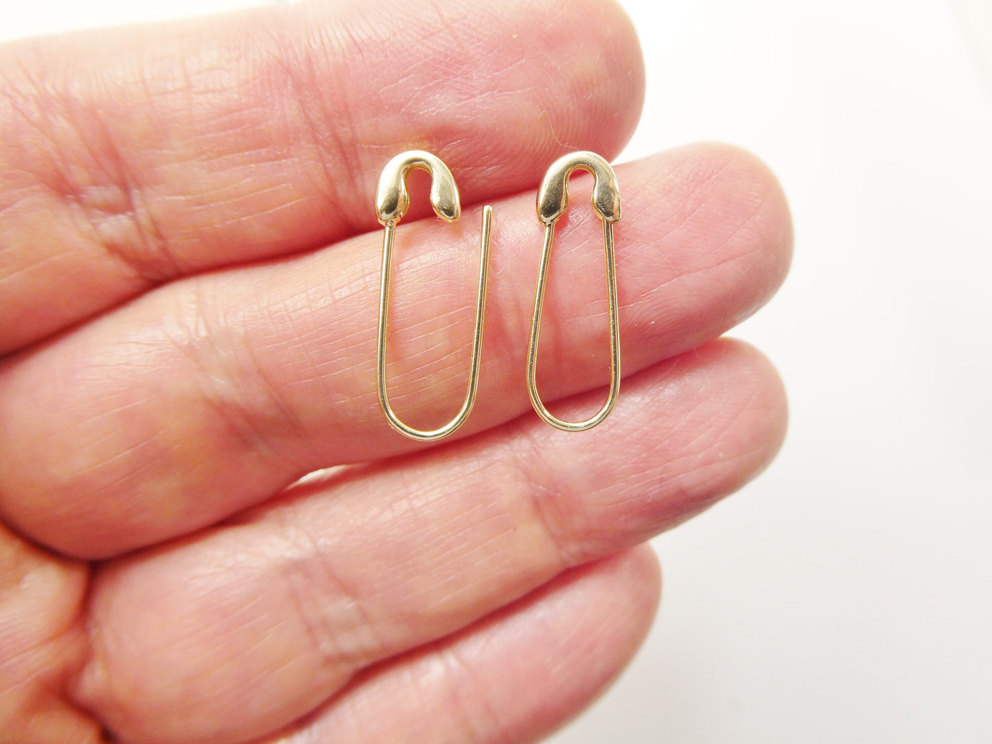 real 10k solid yellow gold safety pin dangle drop earrings