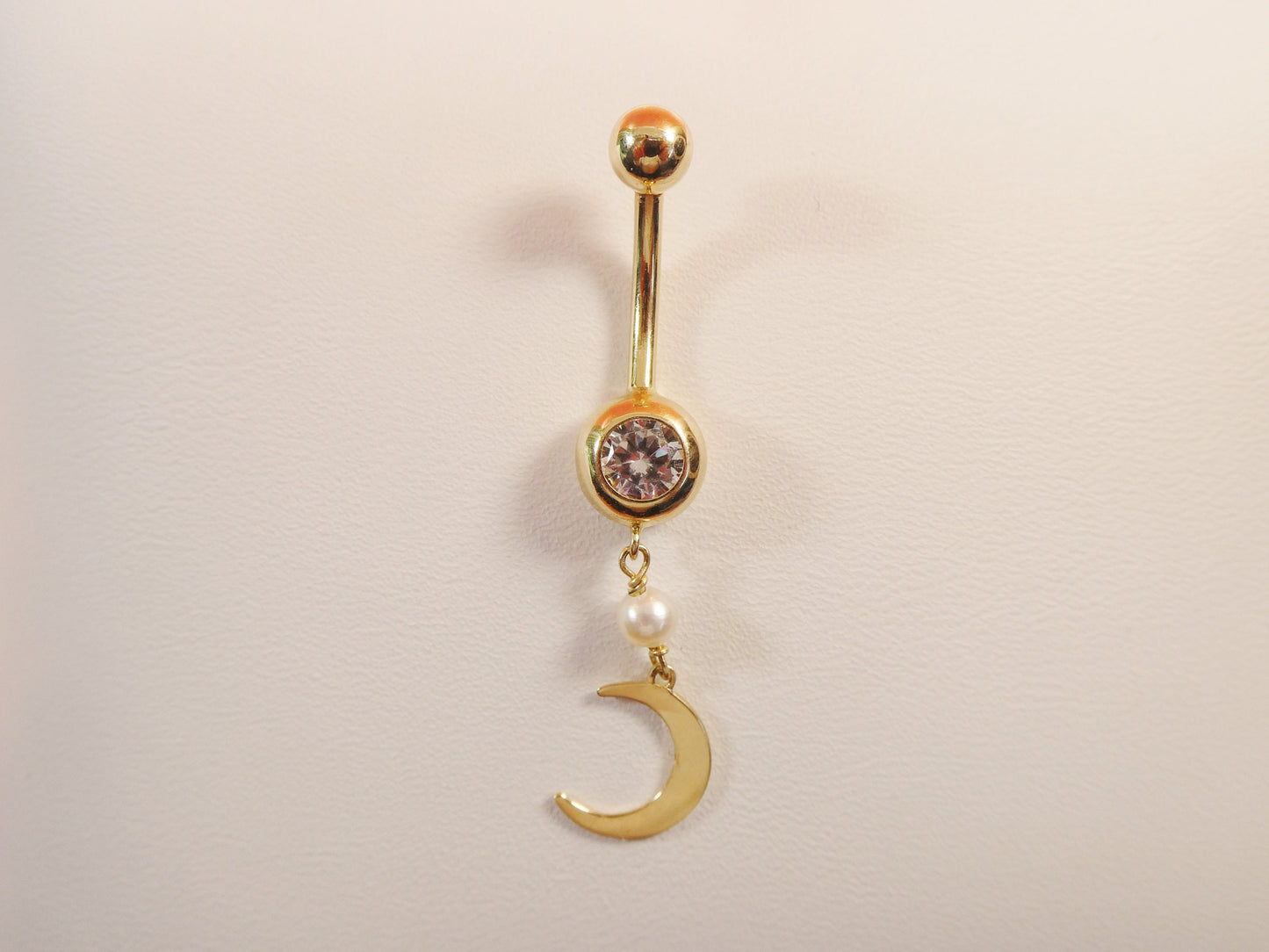 14k real solid yellow gold dangling moon belly button ring piercing