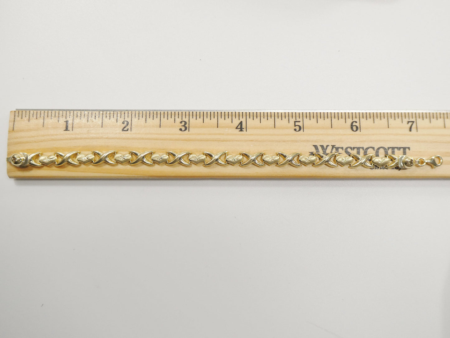 14k real solid yellow gold xo heart 7.25 inch bracelet
