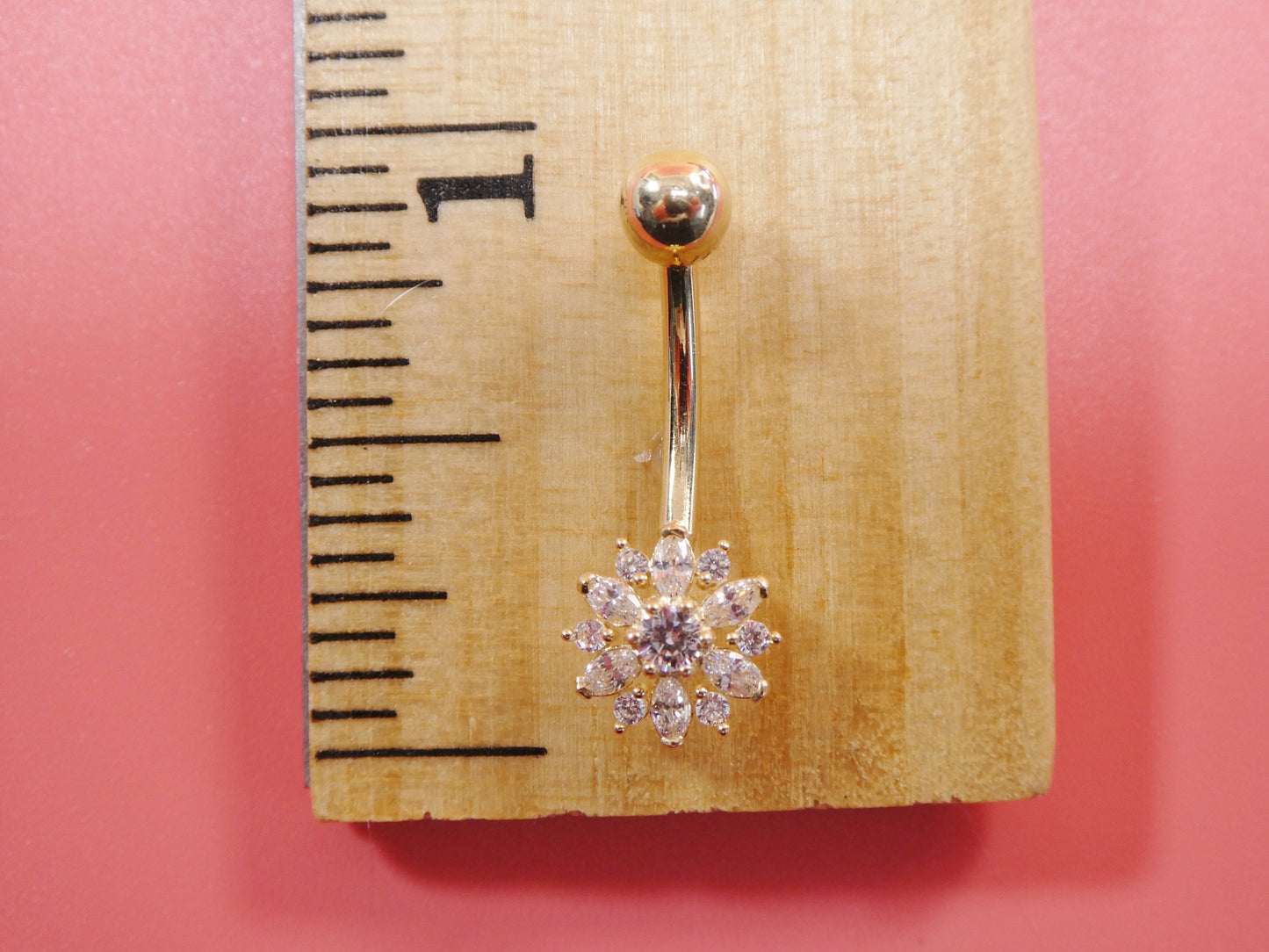 14k real solid yellow gold flower belly button ring piercing