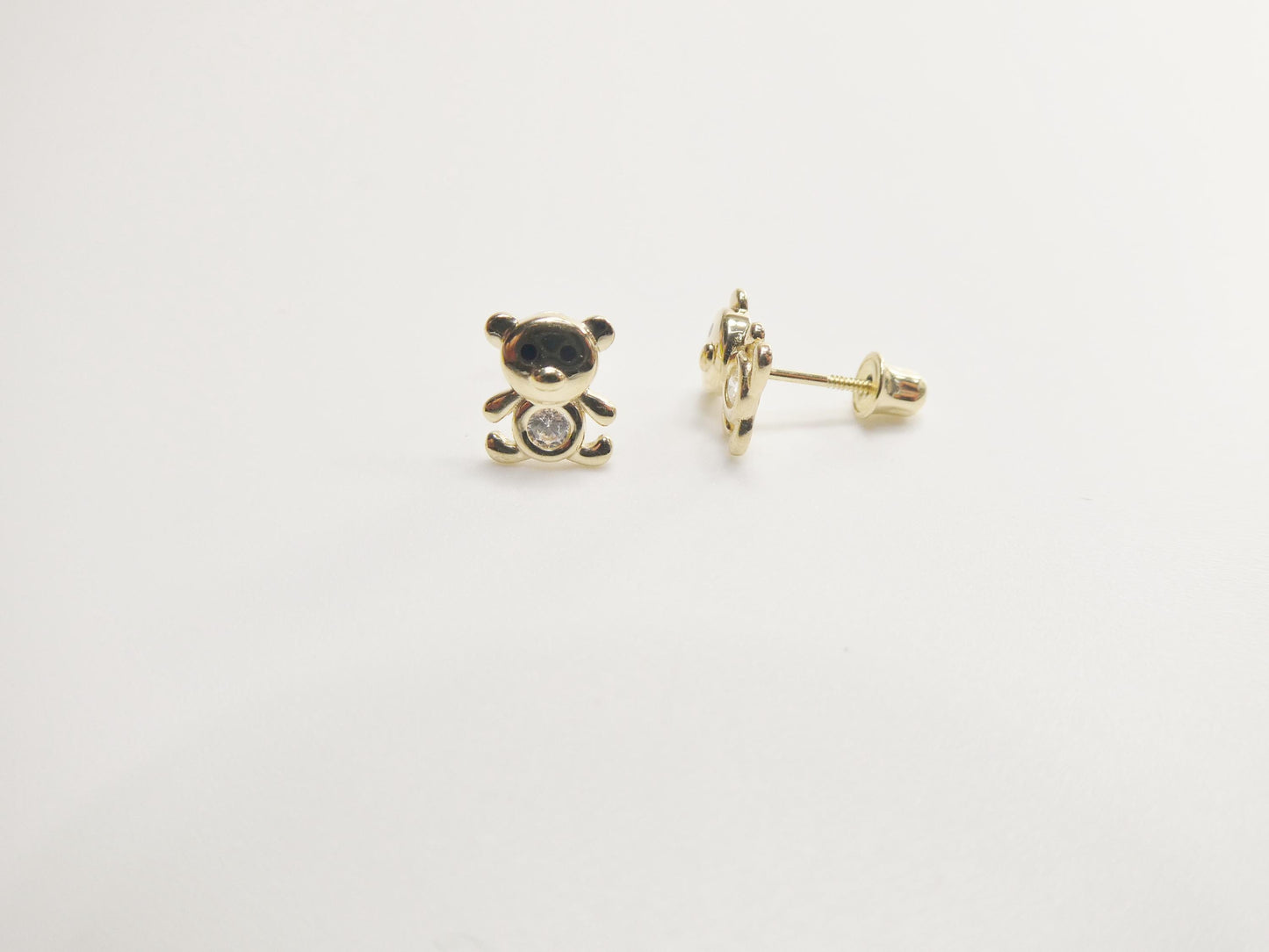 10k real solid gold teddy bear screw back earrings