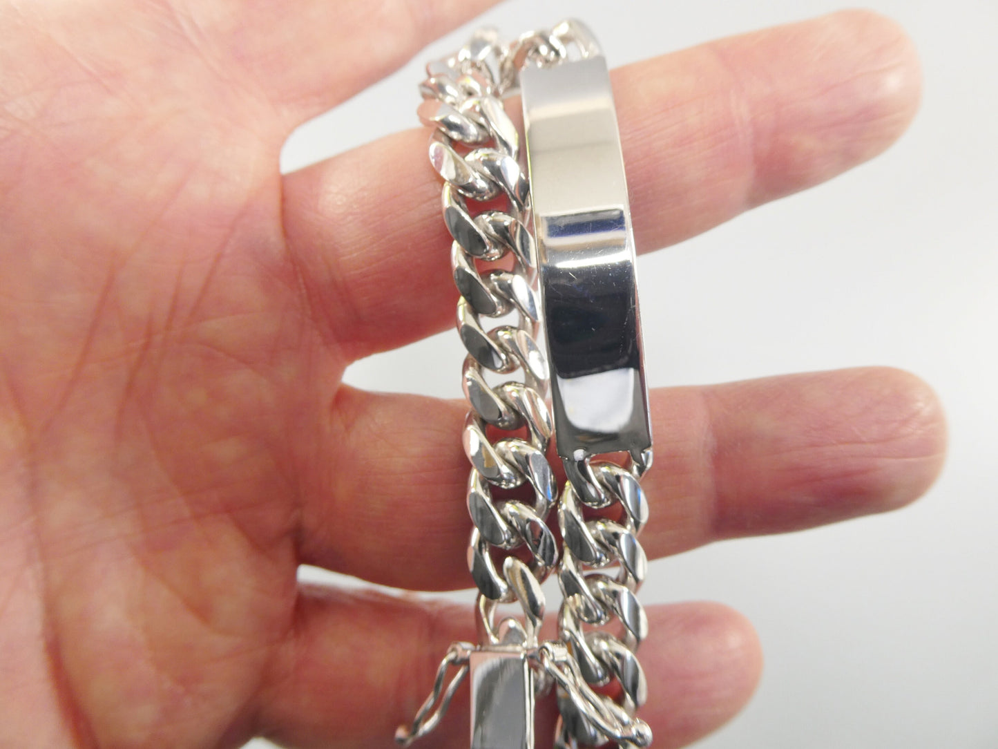 real 925 sterling silver 9 inch solid Miami ID men bracelet 14k white gold finish