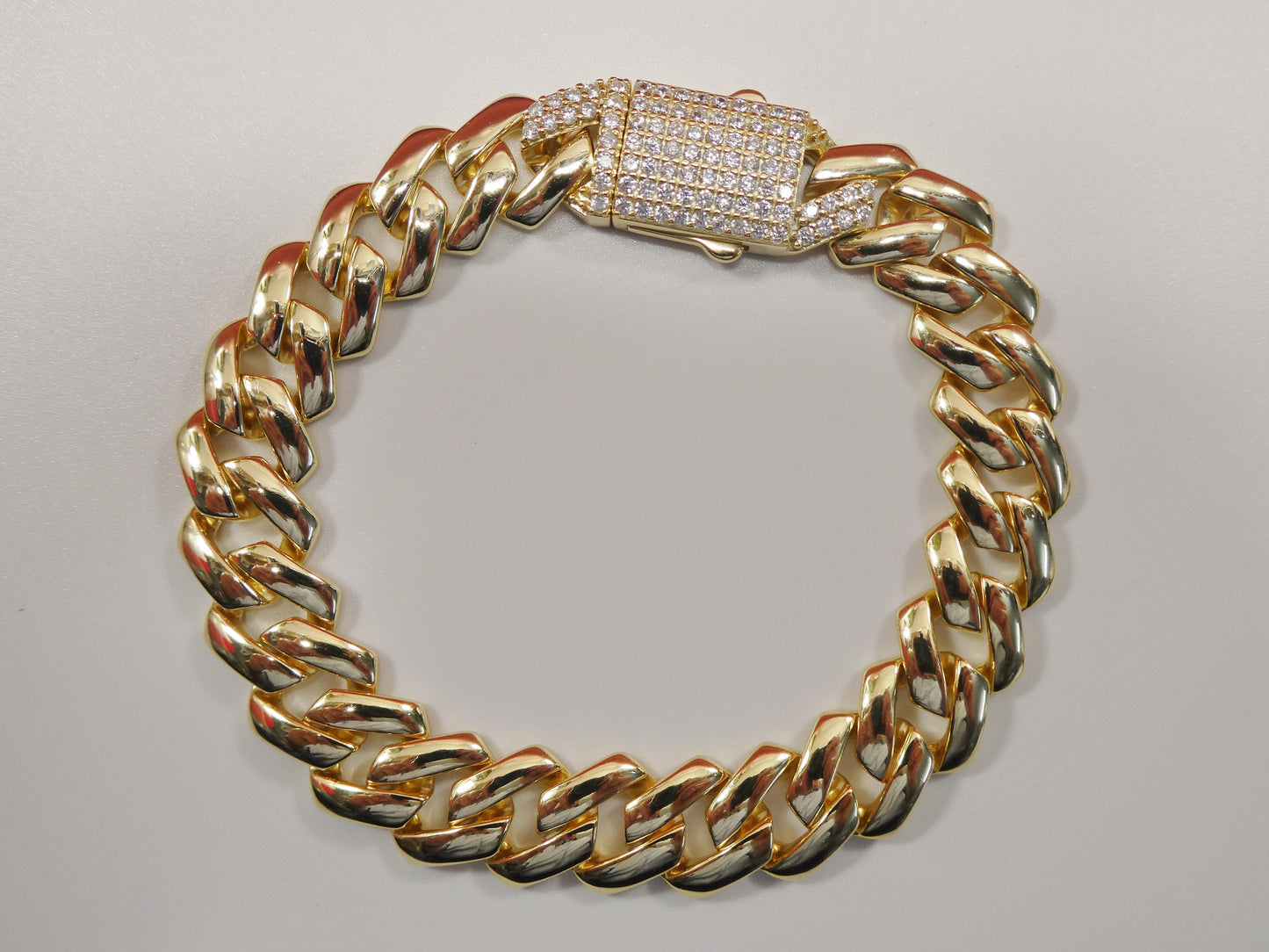 14MM real 925 sterling silver 14k yellow gold color Monaco bracelet
