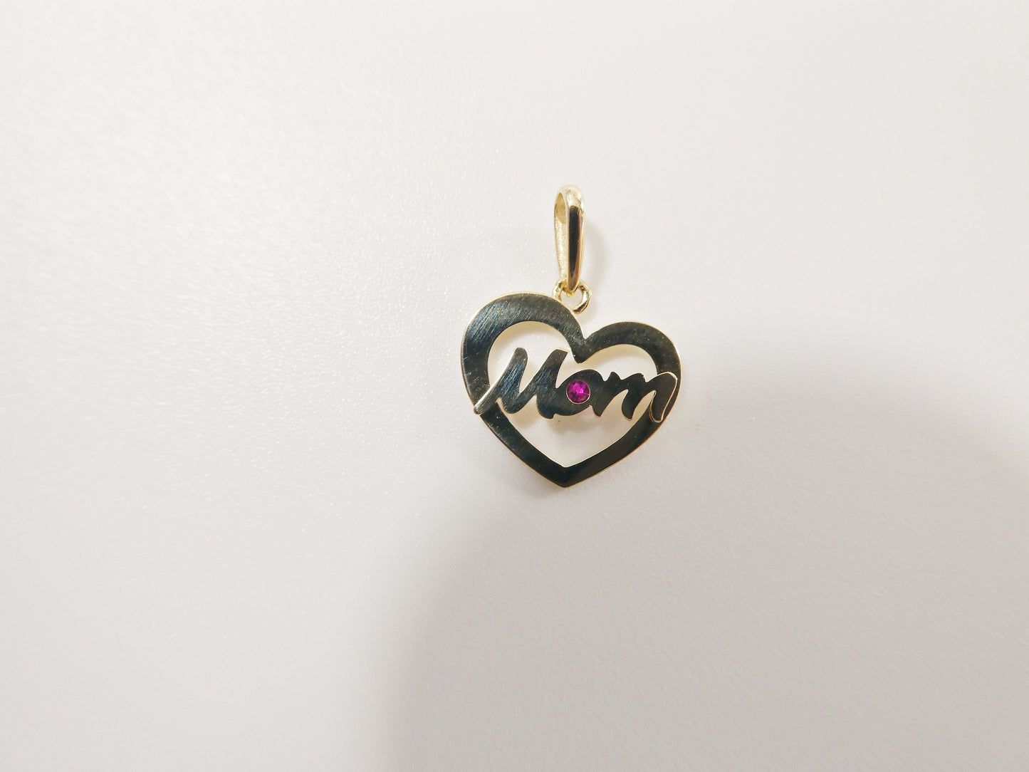 14k real solid yellow gold mom heart pendent and cable necklace