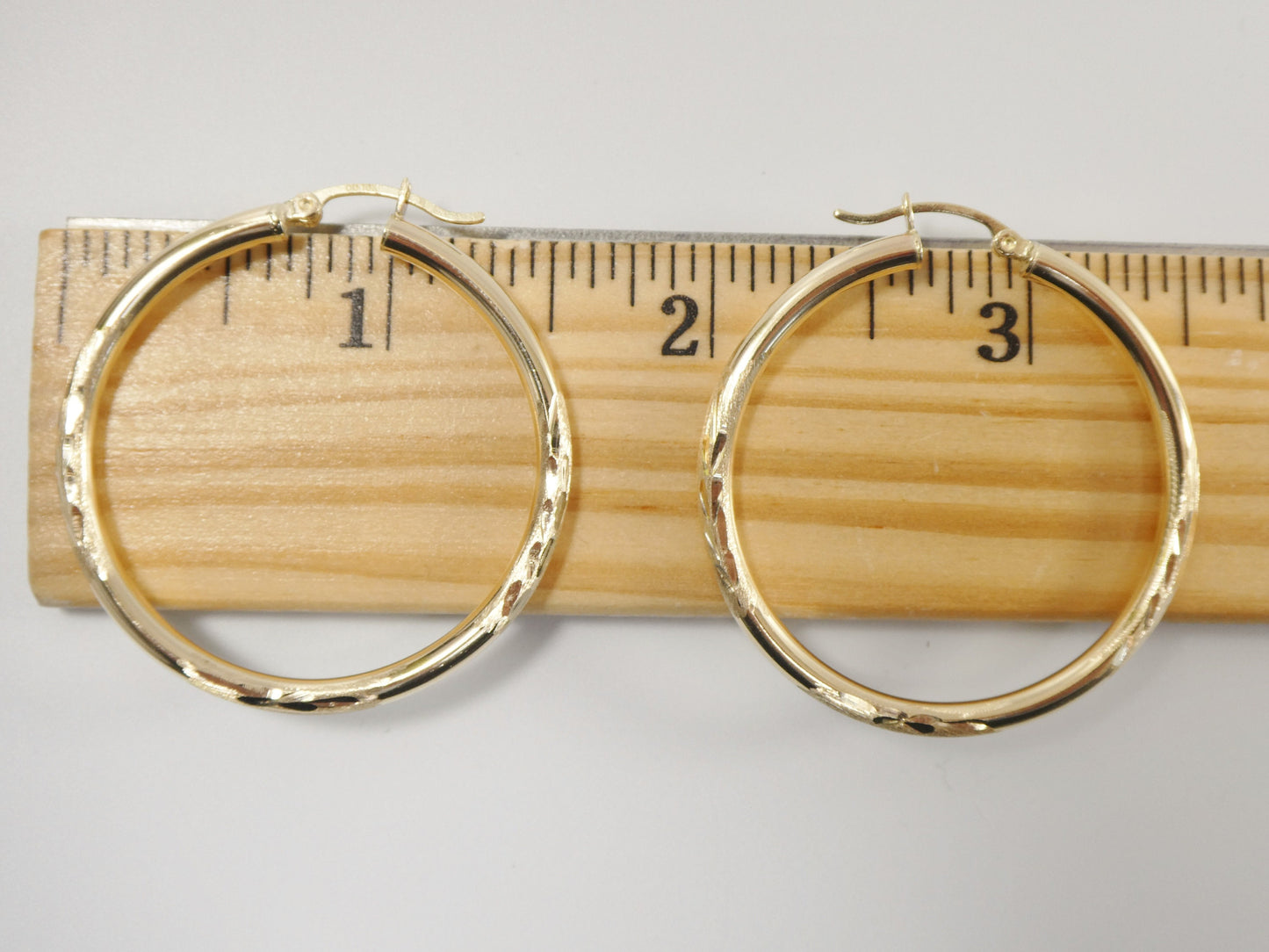 10k real solid yellow gold diomond cut hoop earring