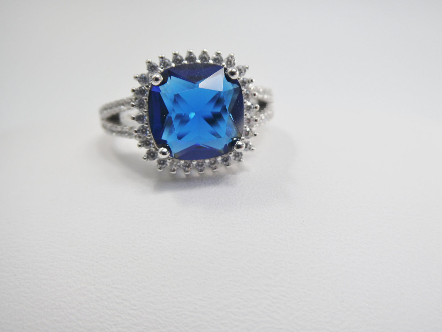 real 925 sterling silver square blue stone color ladies ring