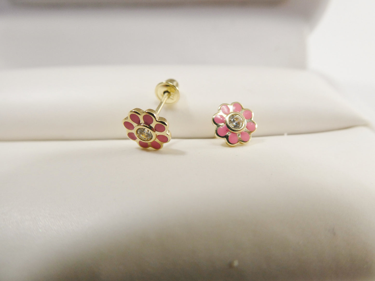10k real solid gold kids enamel flower screw post earrings