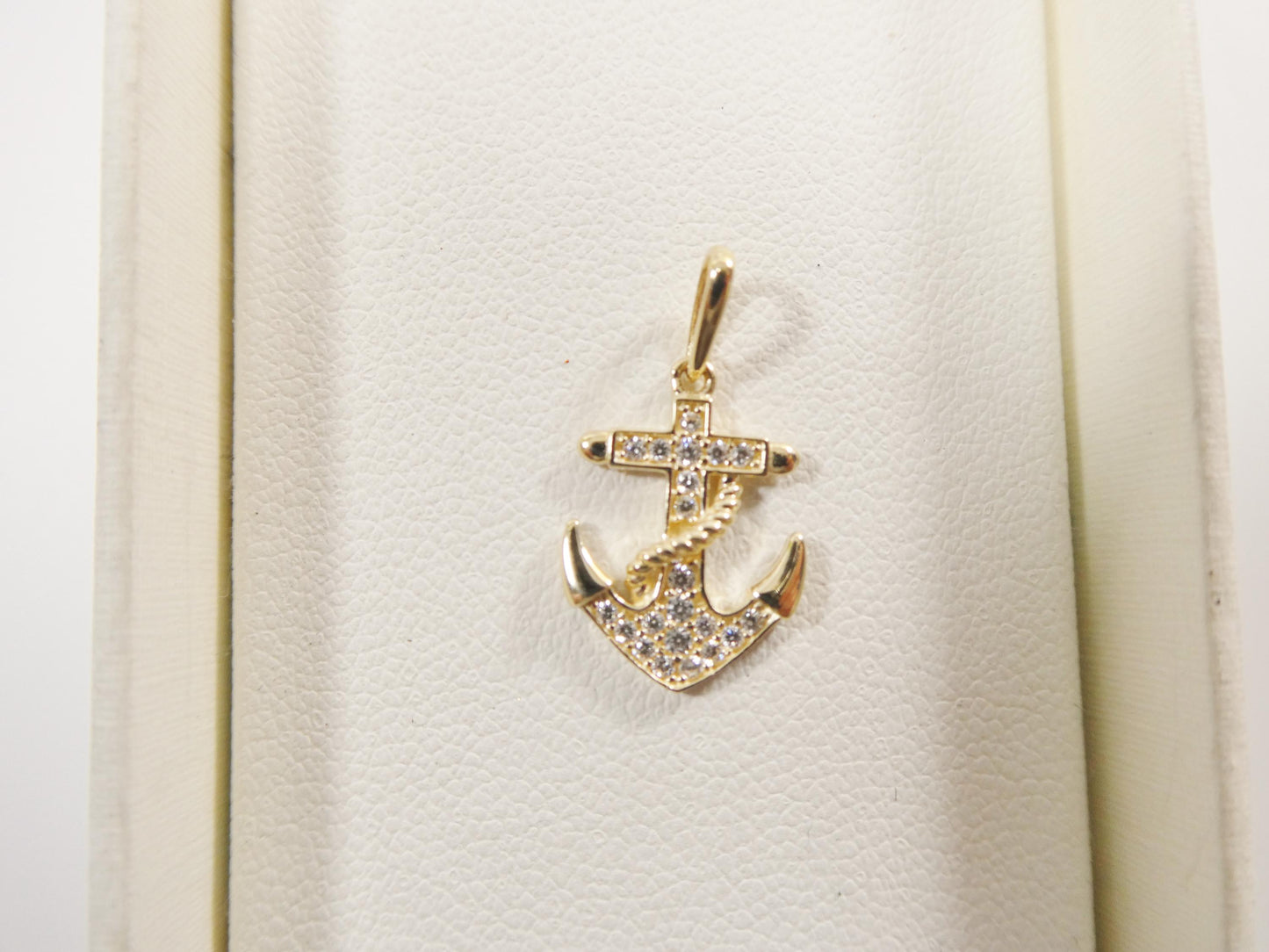 14k real solid yellow gold anchor pendent and rope necklace