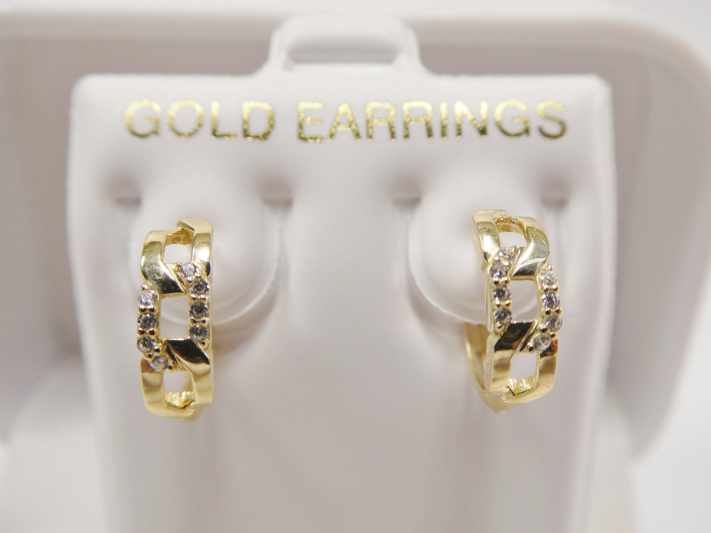real 10k solid yellow gold cz earring / cartilage daith hoop huggie earring