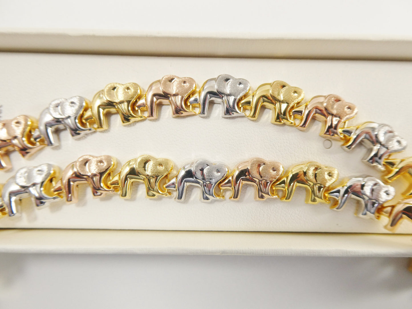 real 925 sterling silver tri color elephant set necklace and bracelet