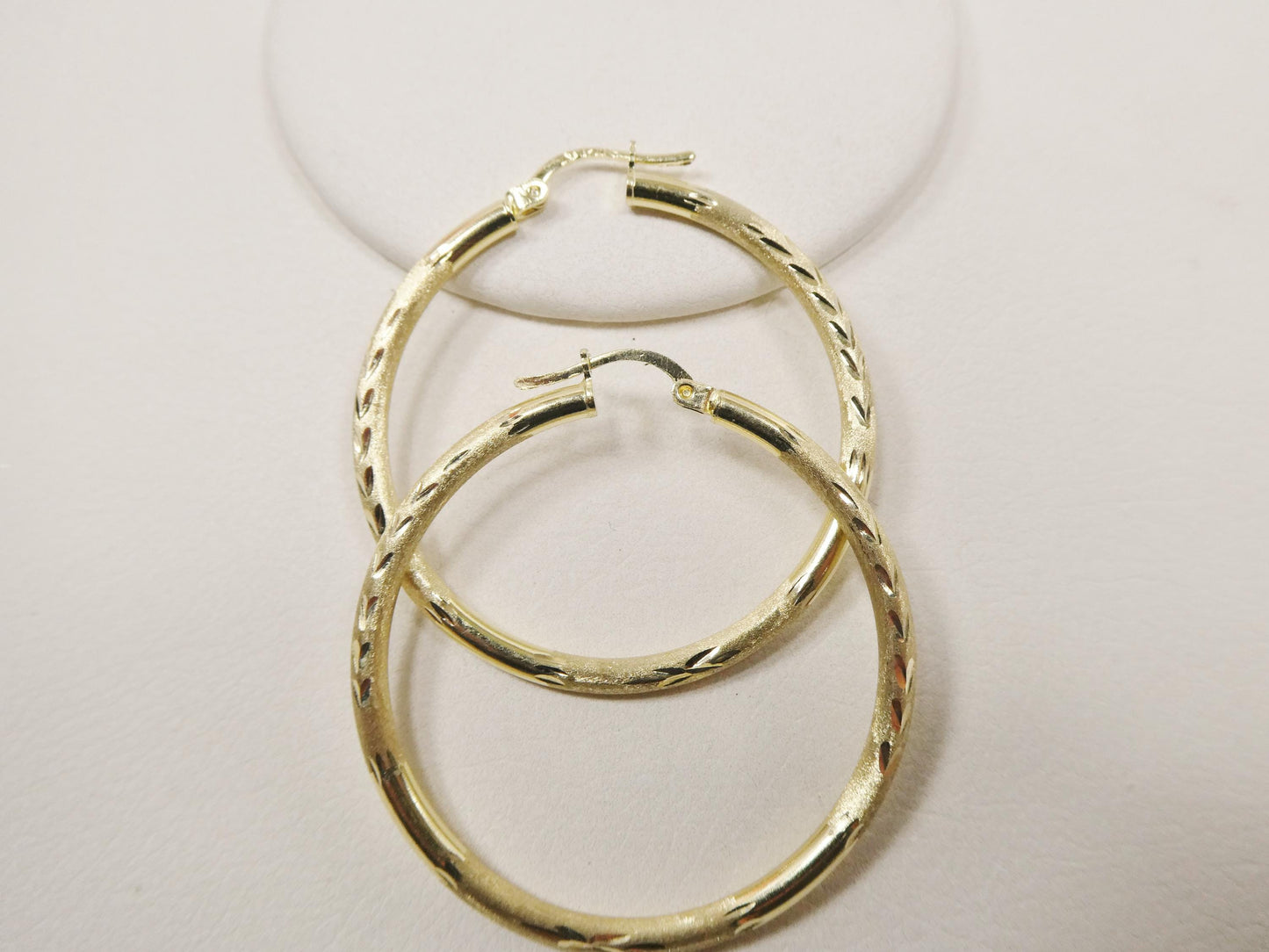 10k real solid yellow gold diamond cut hoop earrings