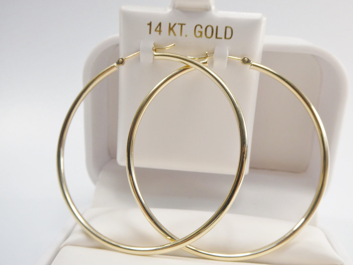14K real solid yellow gold 2mm / 50mm round hoop earring snap closure high polish finish