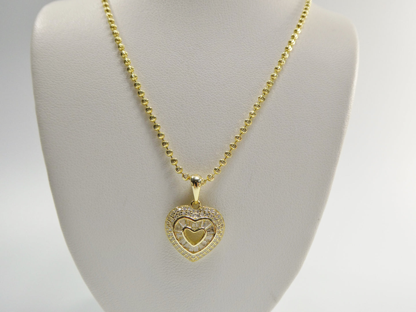 real 925 sterling silver 14k yellow / silver color moon cut chain and baguette setting heart
