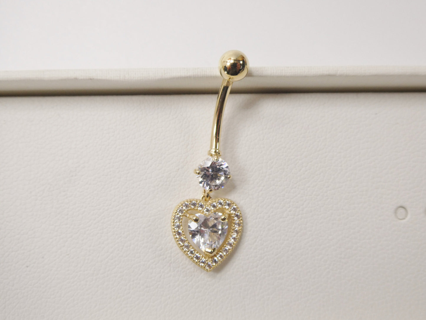 14k real solid yellow gold large heart drop belly button ring piercing