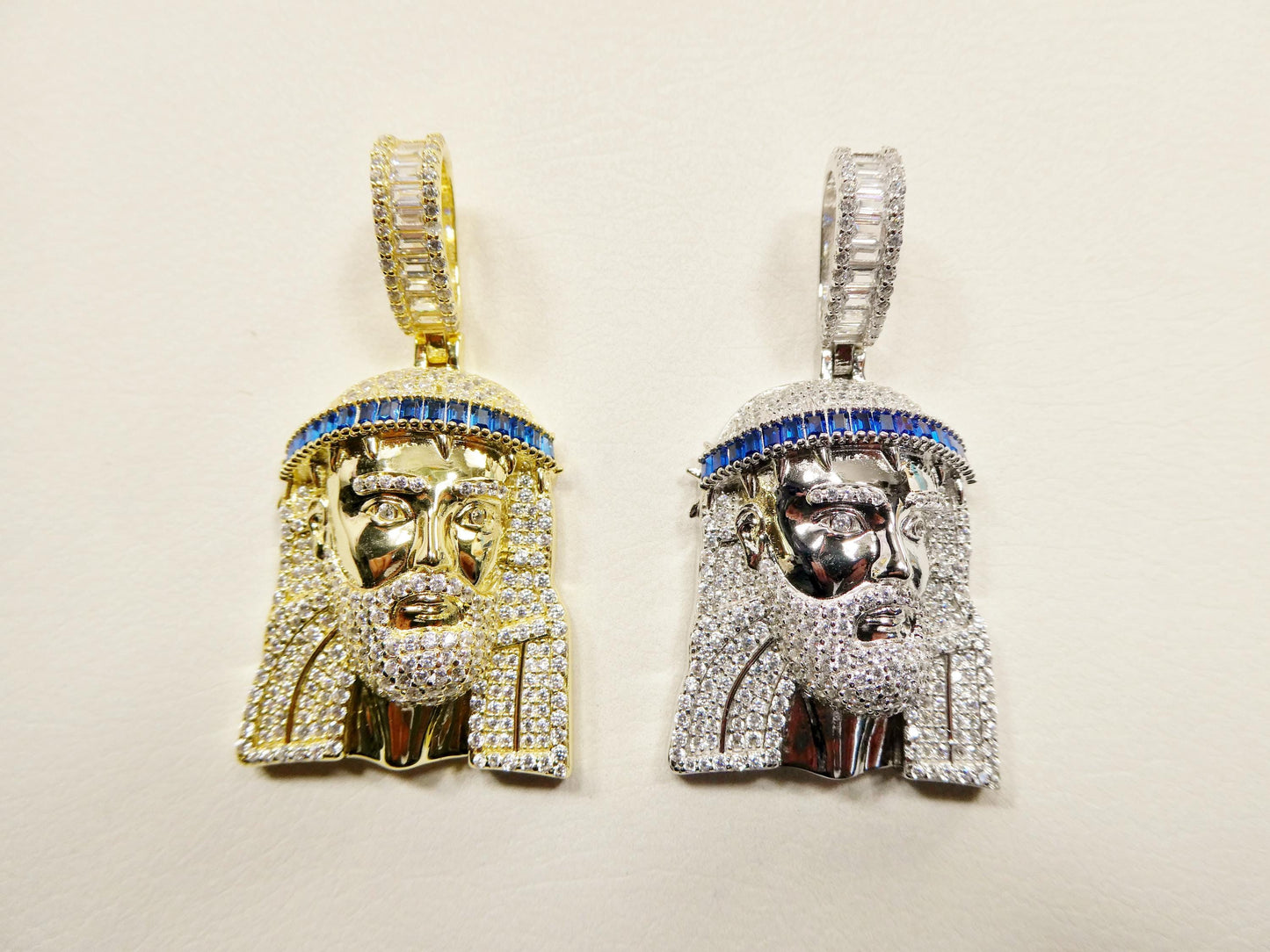 real 925 sterling silver 22 inch flat chain and large Jesus head pendent charm