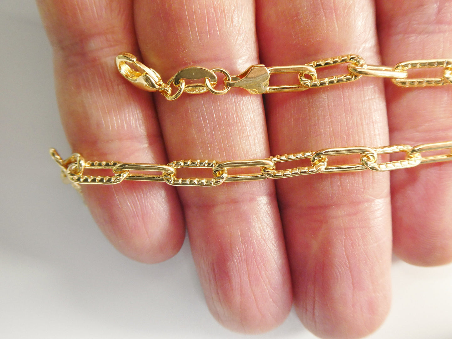 7.5 / 10 inch 14k gold filled paper clip chain ladies bracelet