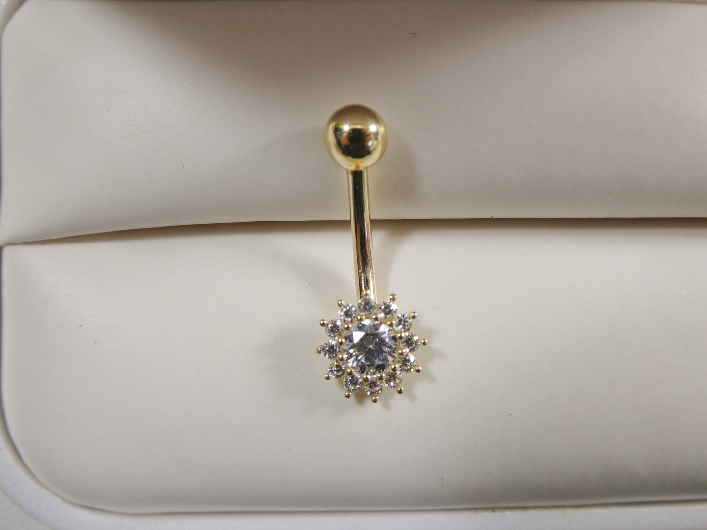 14k real solid yellow gold flower belly button ring piercing