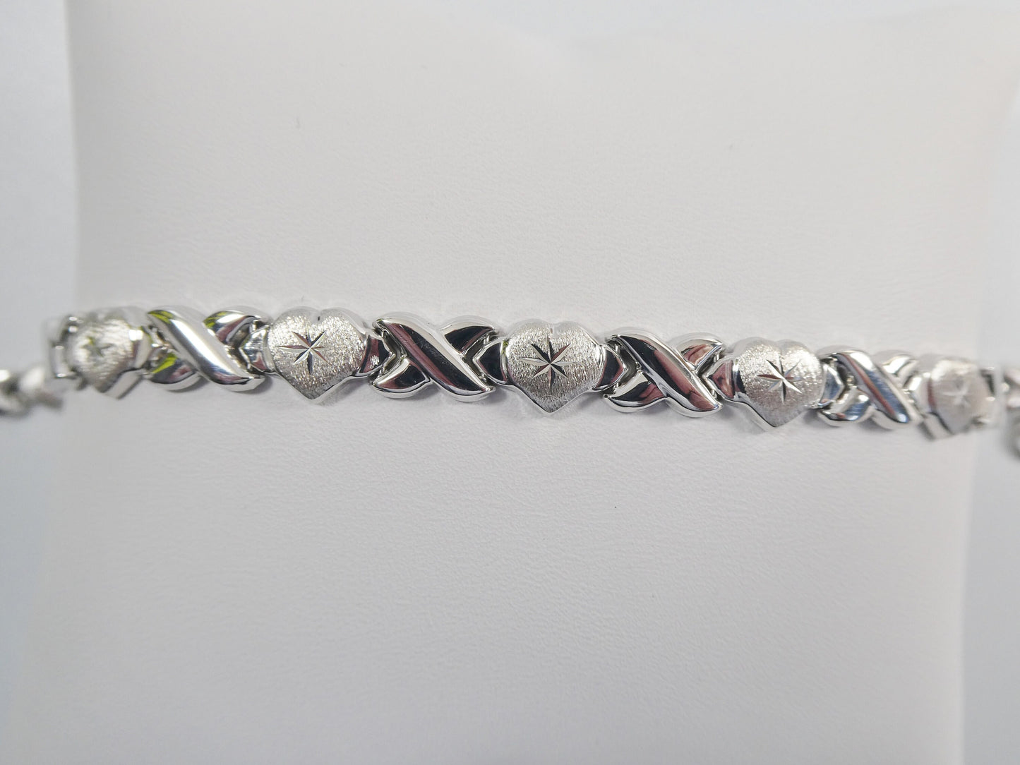 10 inch real 925 sterling silver xoxo xo x heart anklet bracelet 14K white gold finish