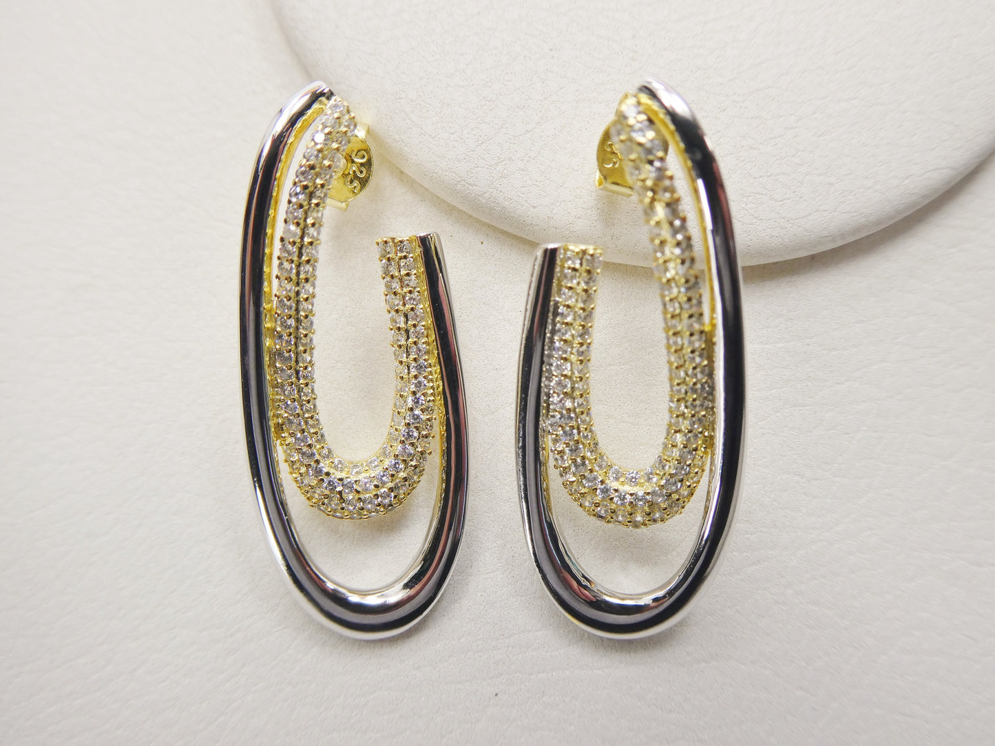 real 925 sterling silver two tone color finish push post earring