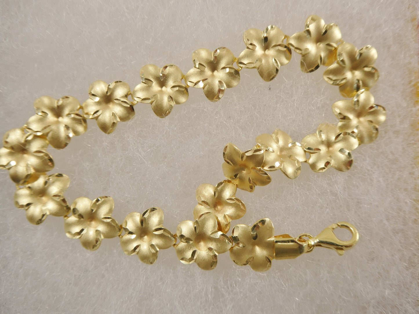 7 inch real 925 sterling silver flower 14k gold tone matt finish