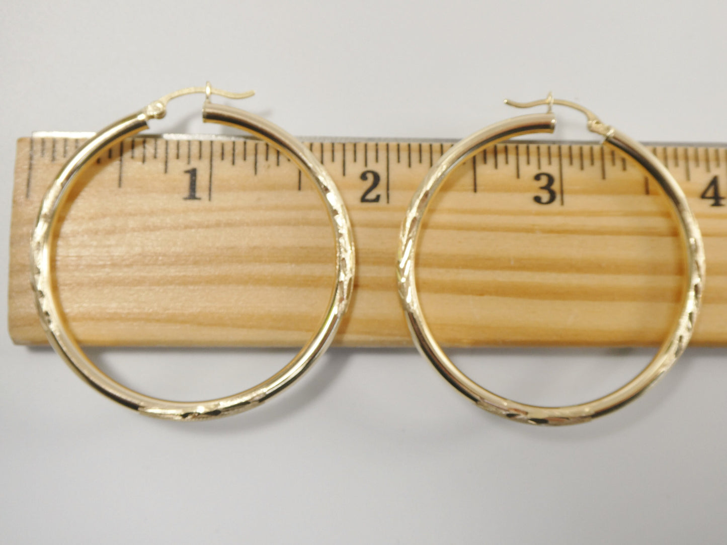 10k real solid yellow gold diomond cut hoop earring