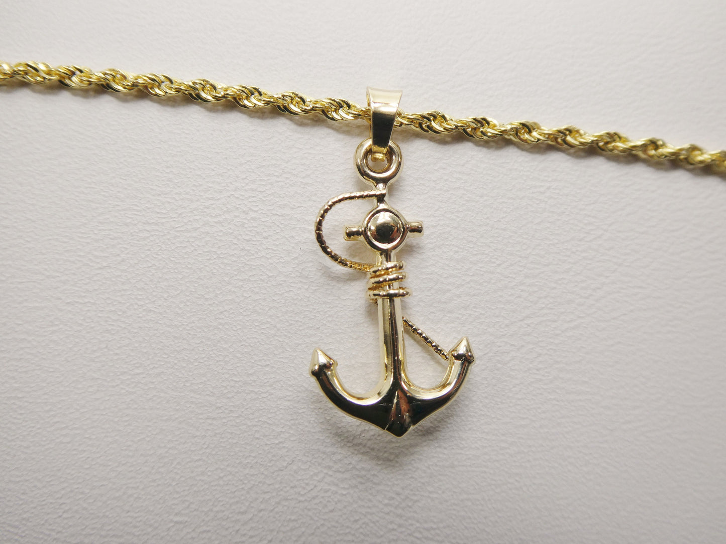 14k real solid yellow gold anchor pendent and robe necklace