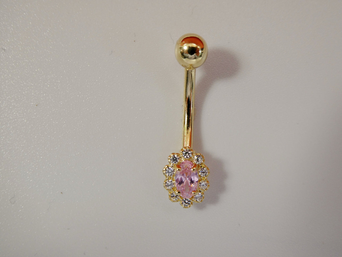 14k real solid yellow gold oval color stone center belly button ring piercing