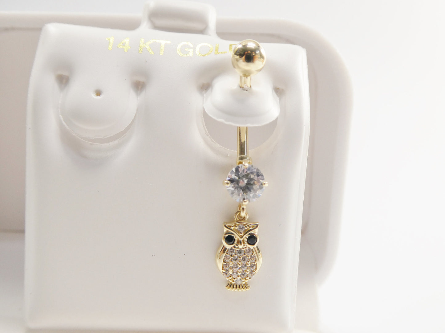 14k real solid yellow gold owl dangling belly button ring piercing