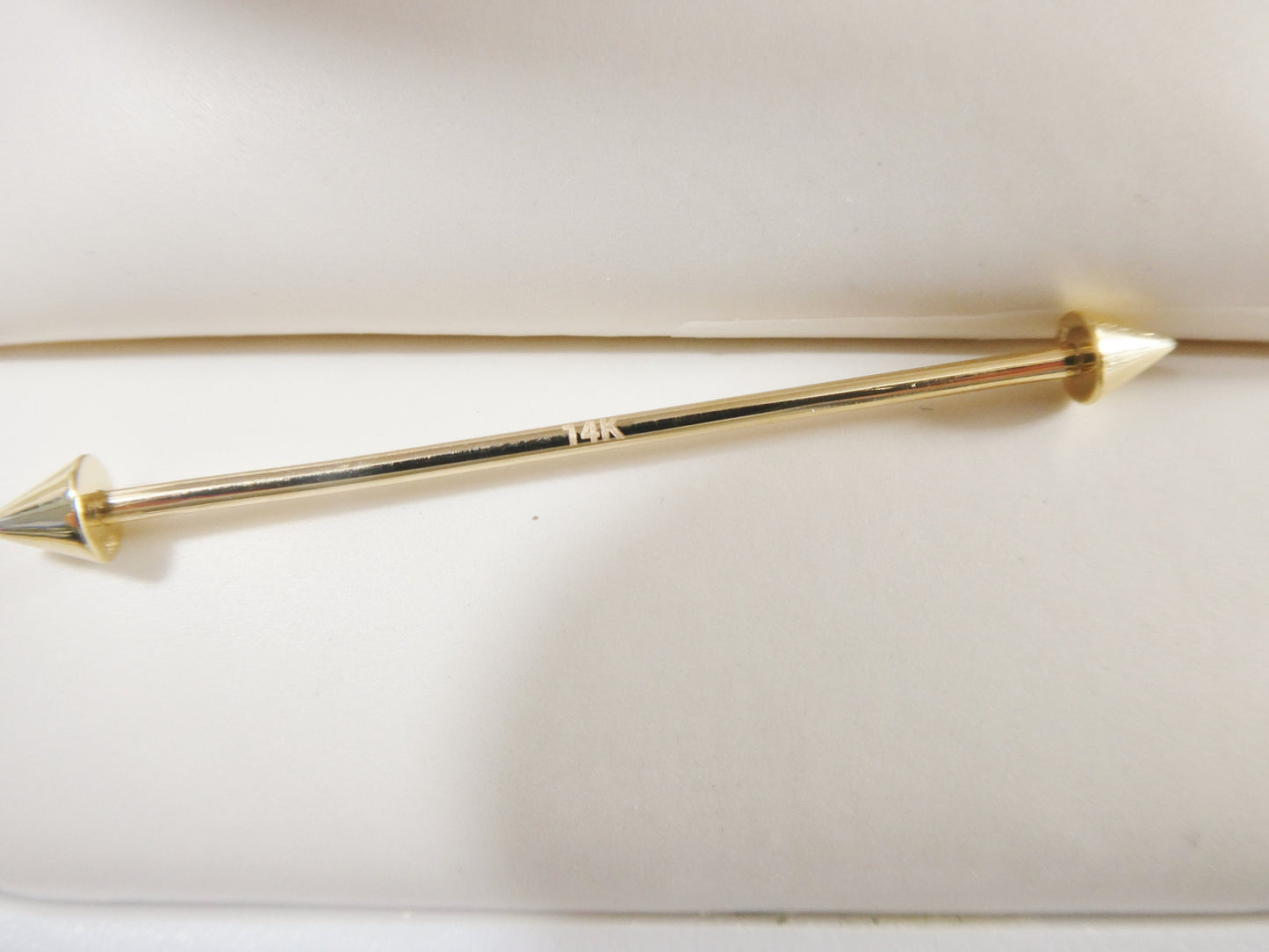 14k real solid yellow gold spike straight barbell belly button ring piercing
