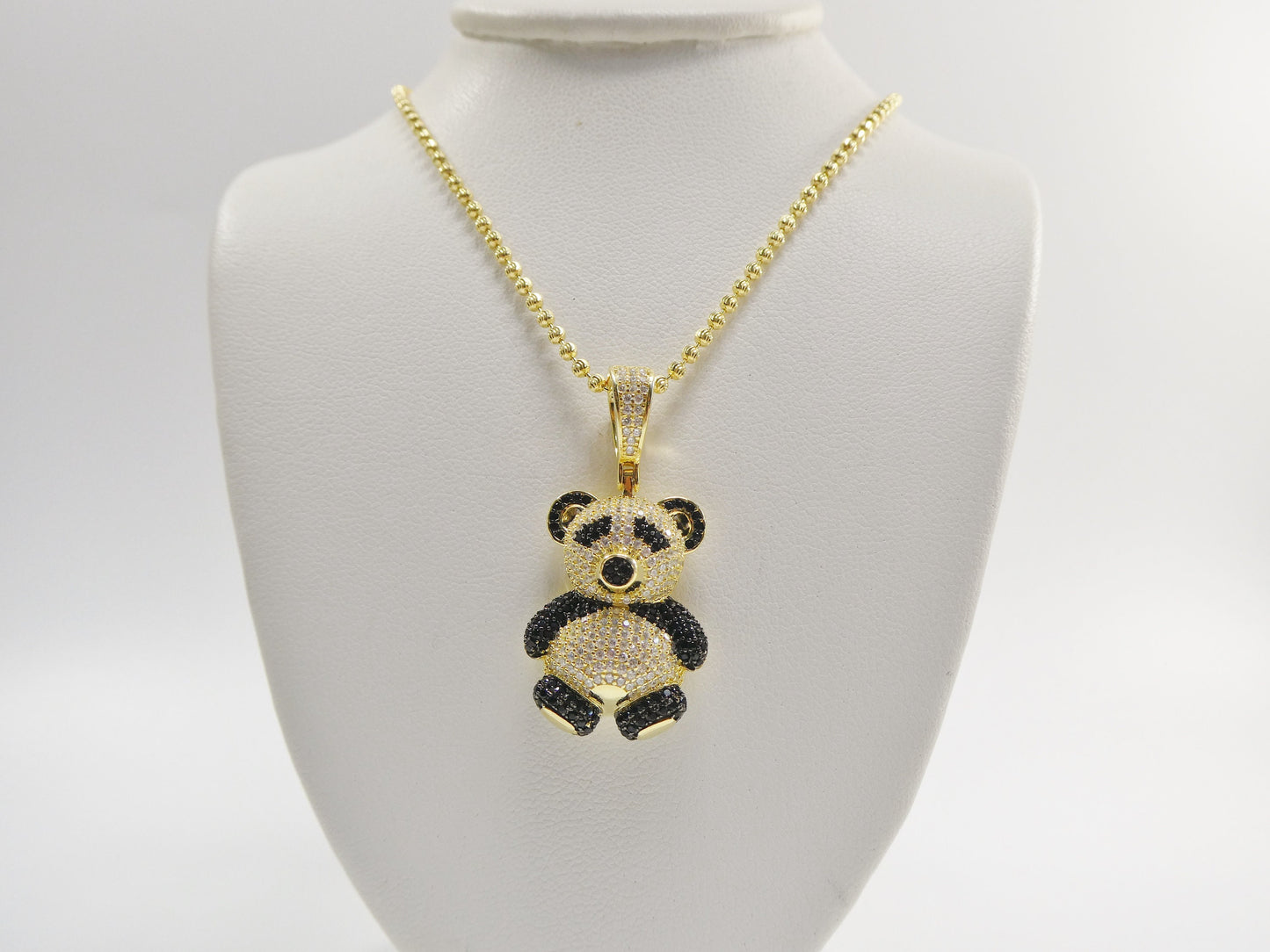 real 925 sterling silver teddy bear pendent and 2mm moon chain