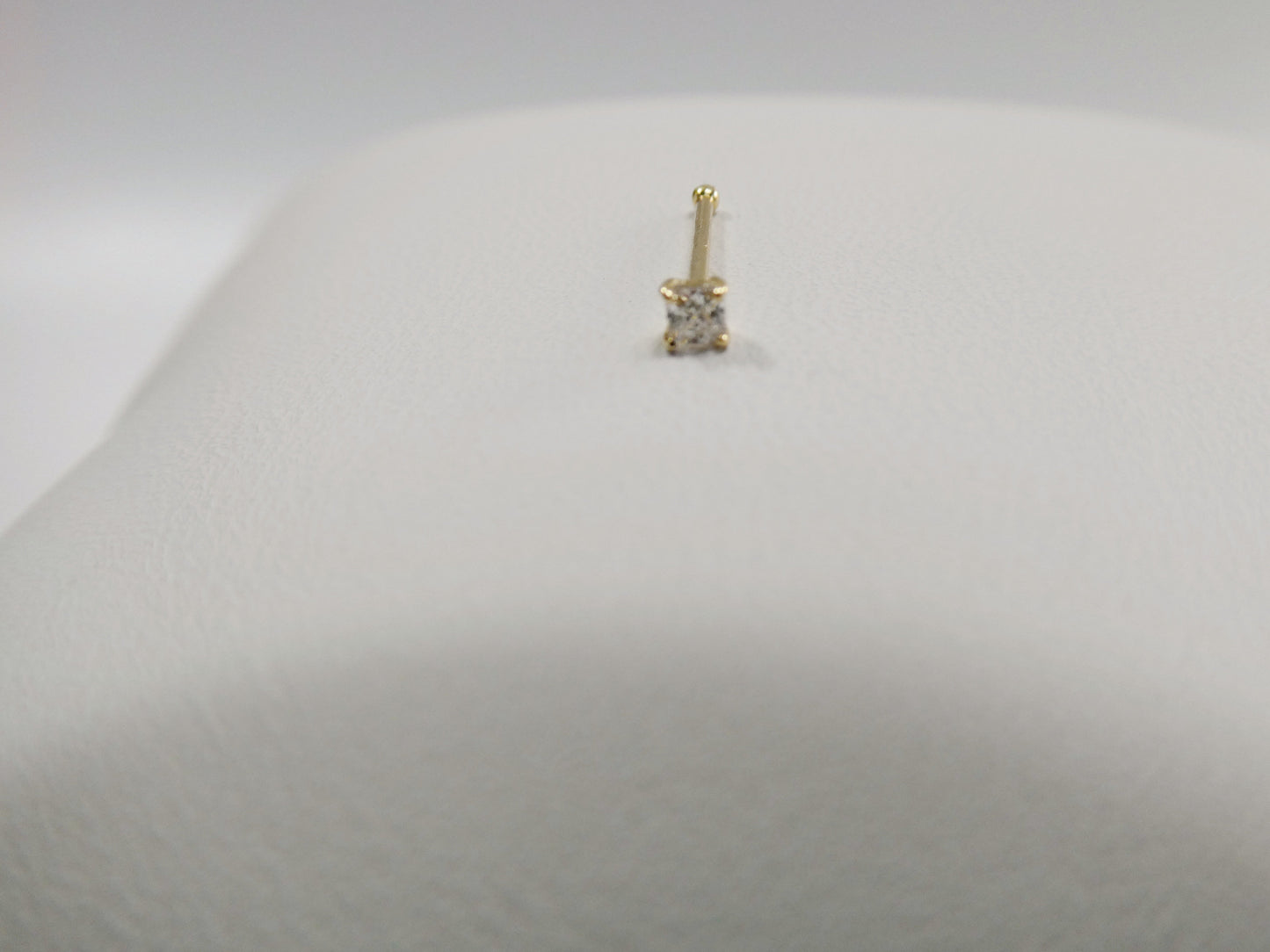 14k real solid yellow gold 2MM stone long post square stud nose ring