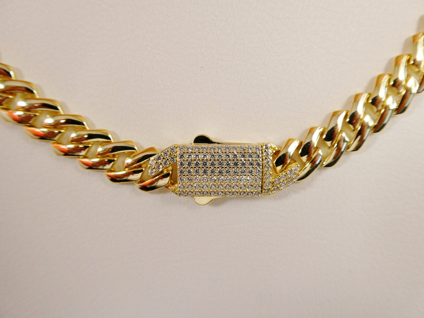 14k yellow gold color tone 9MM Monaco necklace over real 925 sterling silver