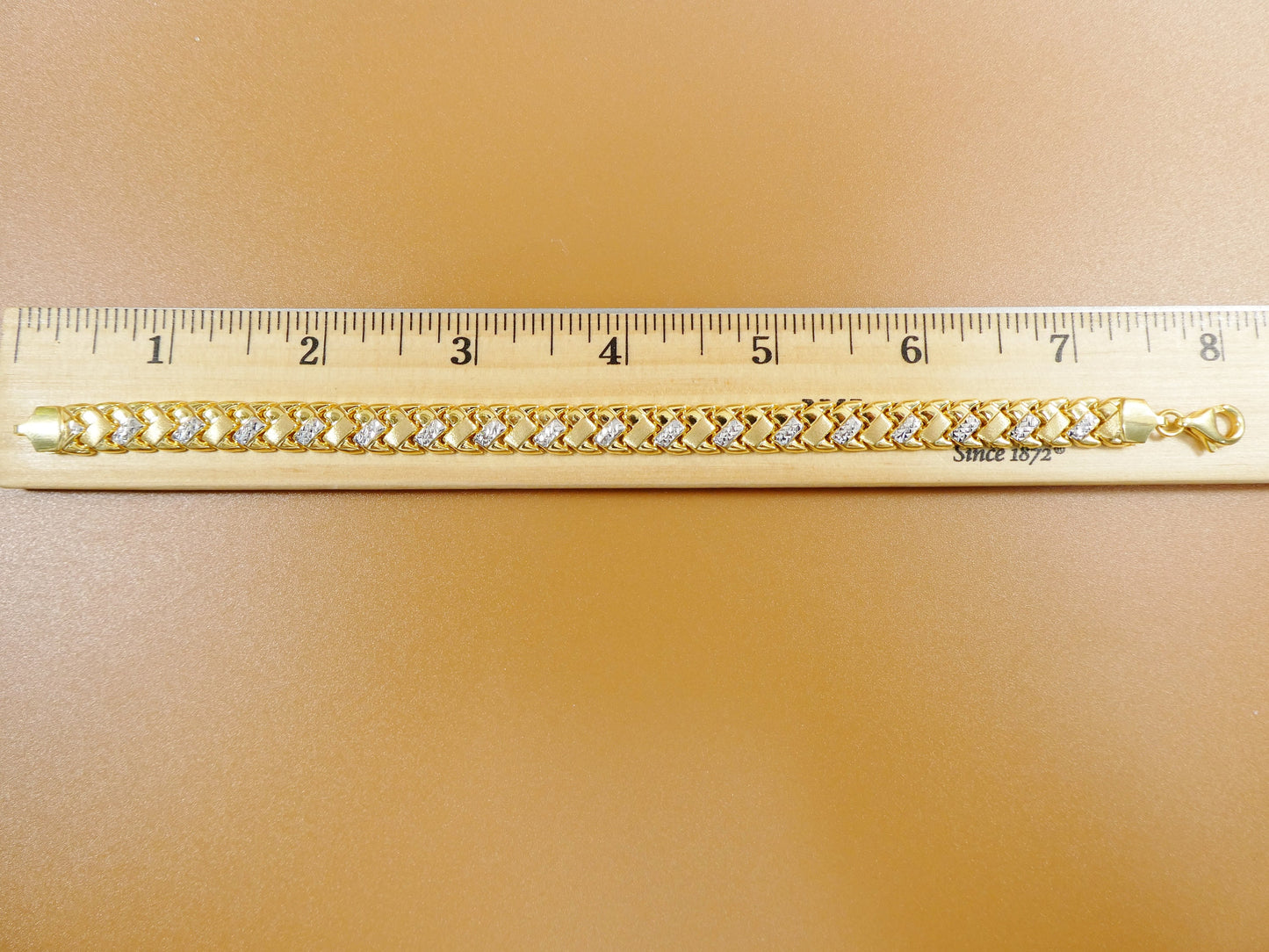 8 inch basket STAMPATO bracelet two tone color 14k yellow gold color finish over real 925 sterling silver