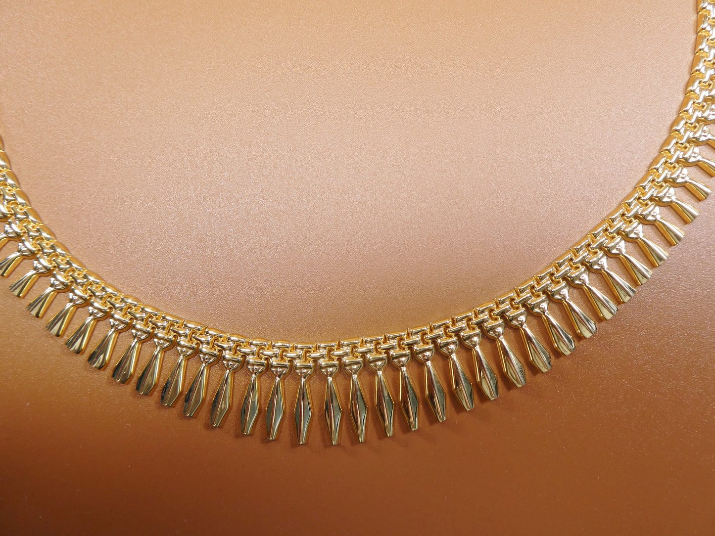 14k yellow gold tone color Cleopatra necklace over real 925 sterling silver