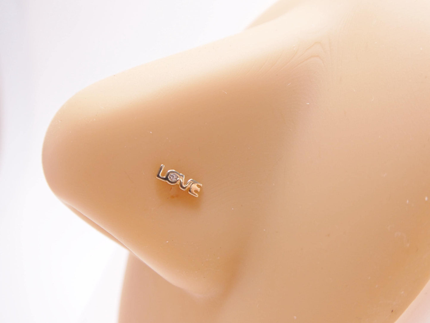 14k real solid yellow gold love letters stud nose ring