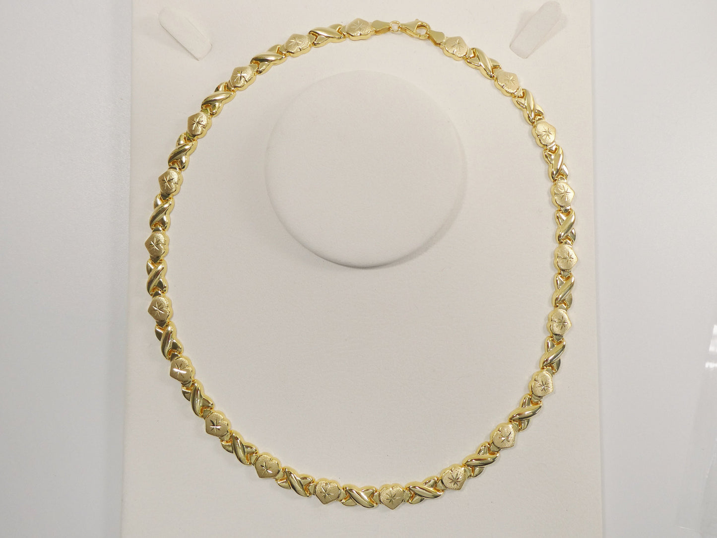real 925 sterling silver x heart hugs and kisses stampato set necklace and bracelet 14k gold color finish