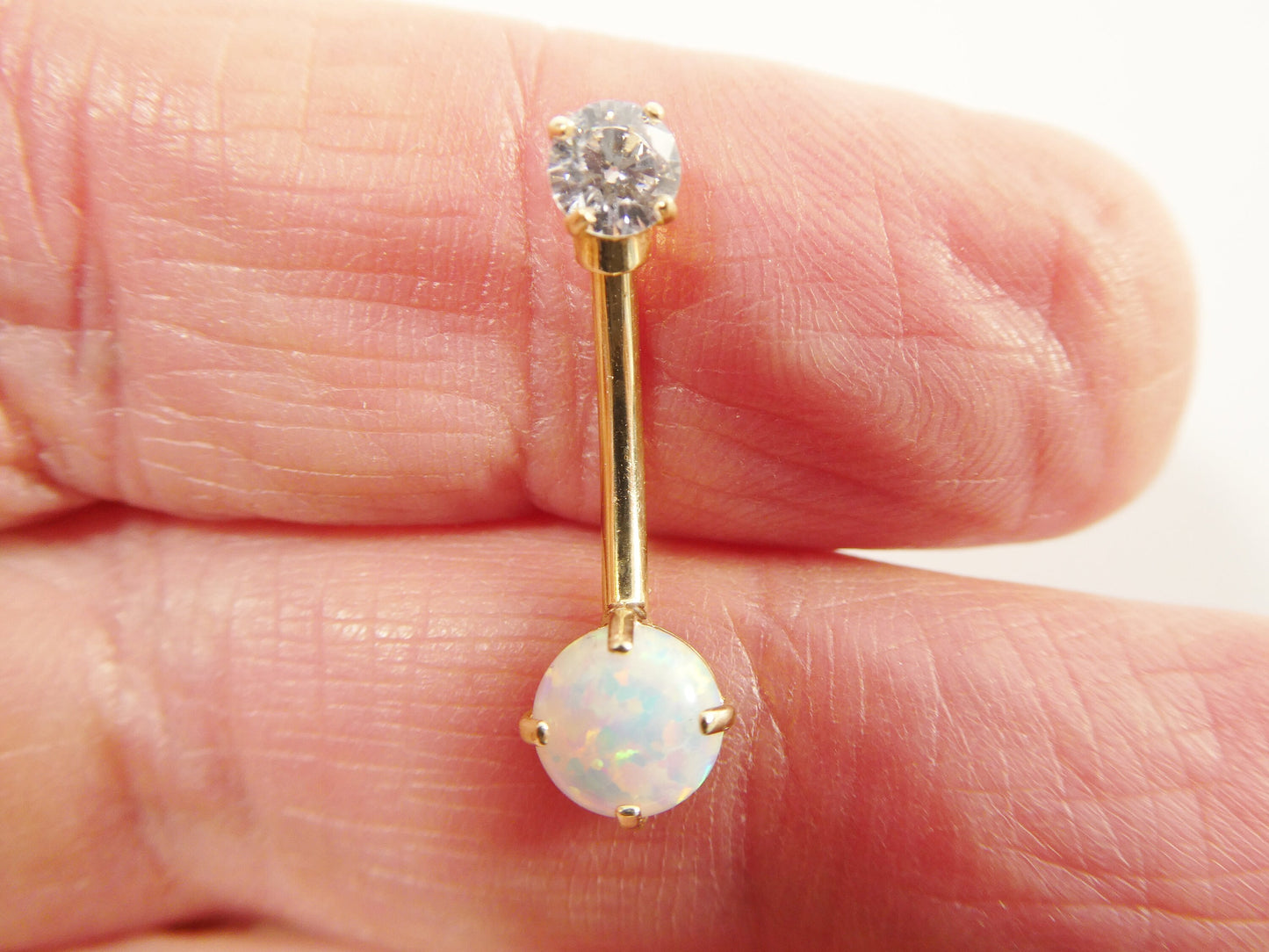 14k real solid yellow gold opal belly button ring piercing