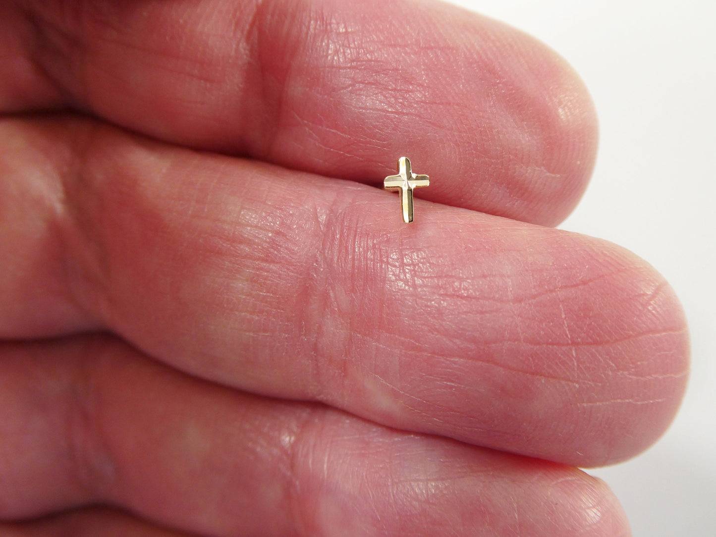 14k real solid yellow gold diamond cut cross nose ring