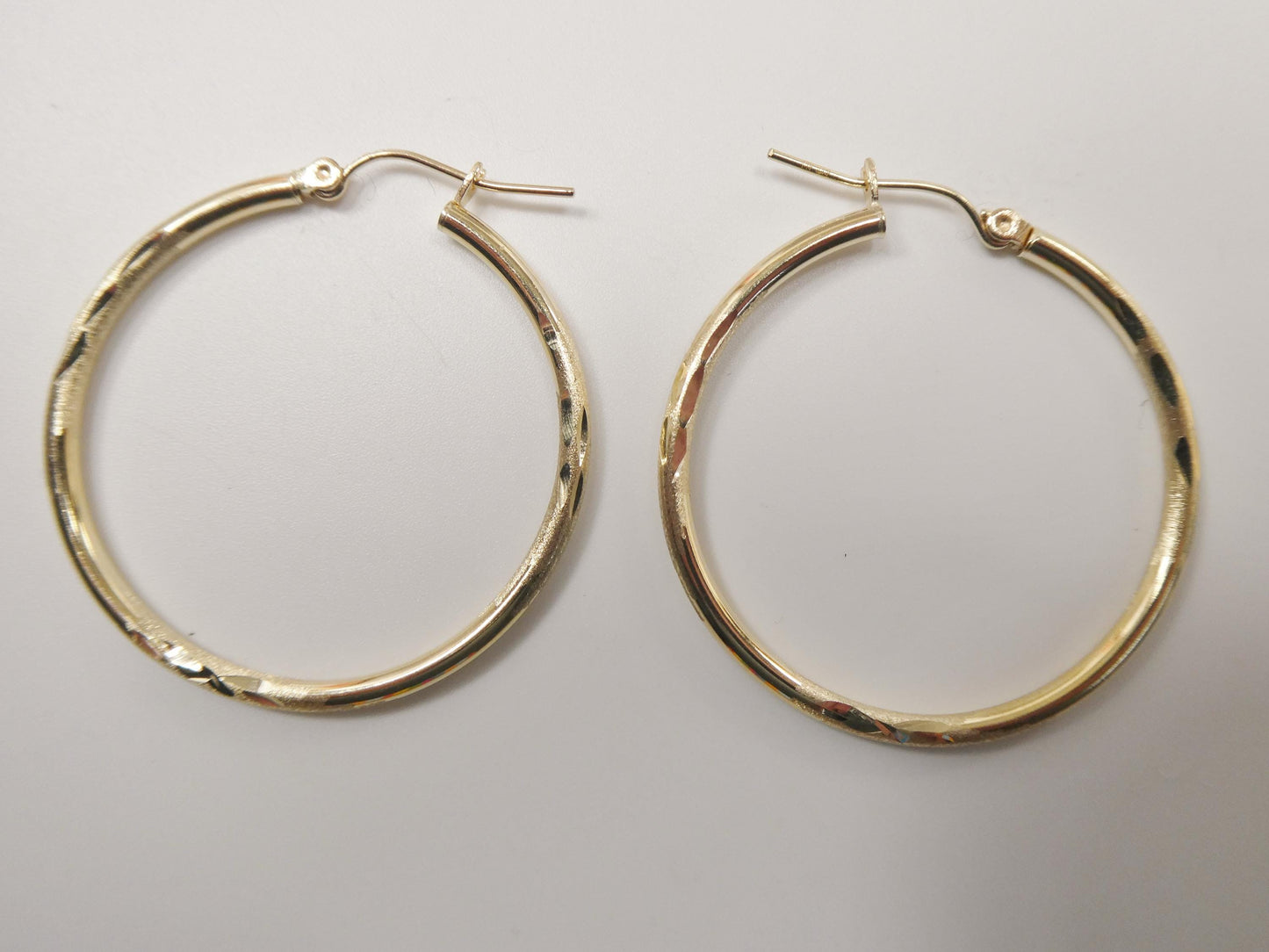 10k real solid yellow gold diamond cut hoop earrings